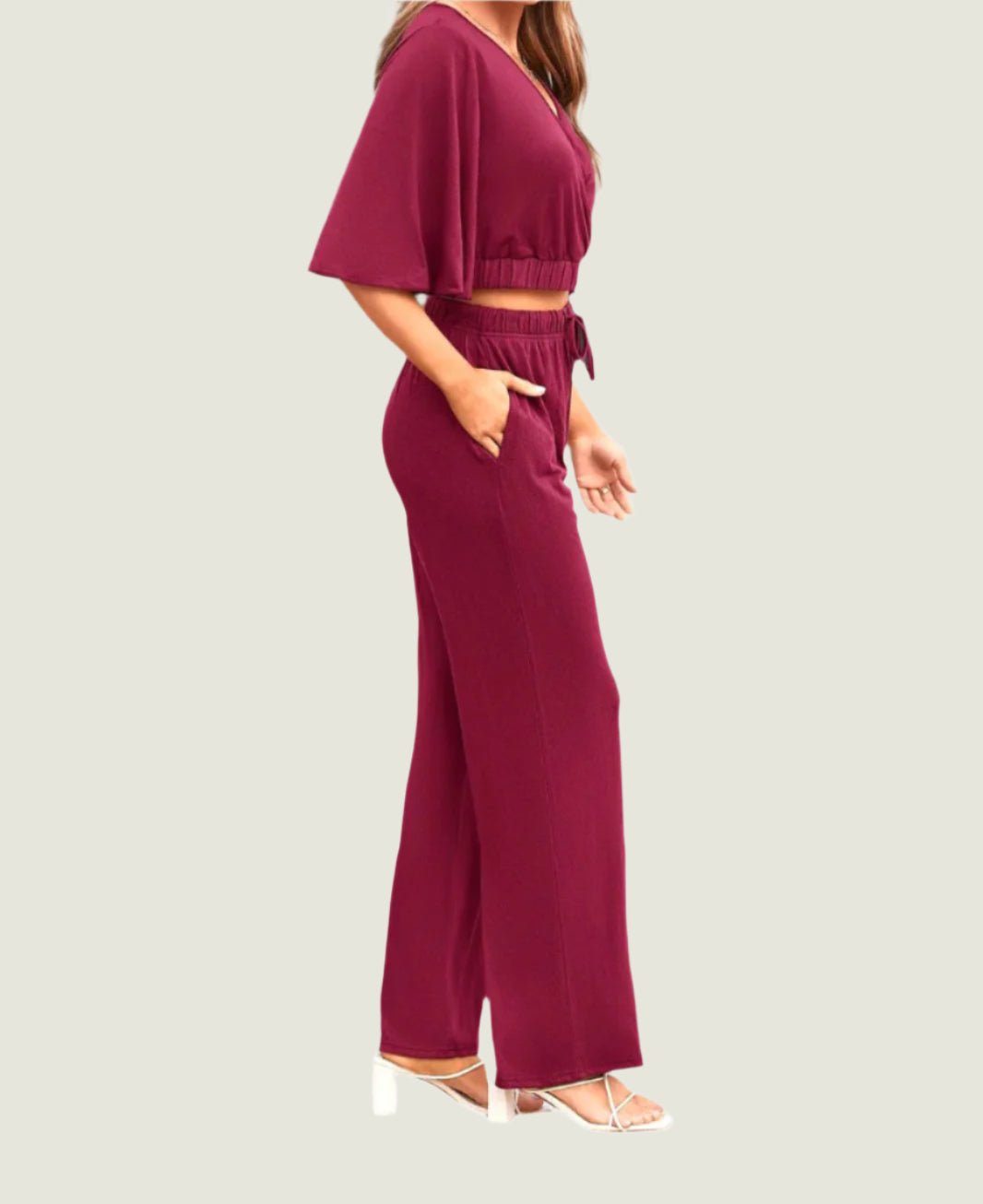 Flowy Sleeve Crop Top & Wide-Leg Pants Set