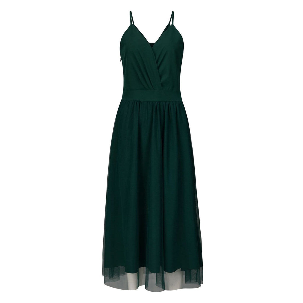 Pleated Mesh Evening Maxi Dress