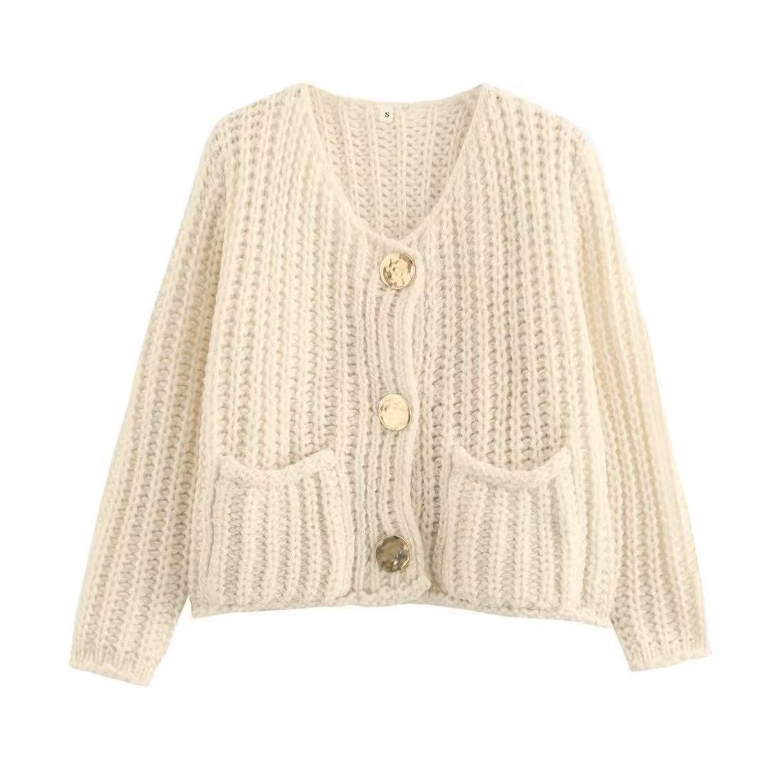 Chunky Knit Button Cardigan with Front Pockets