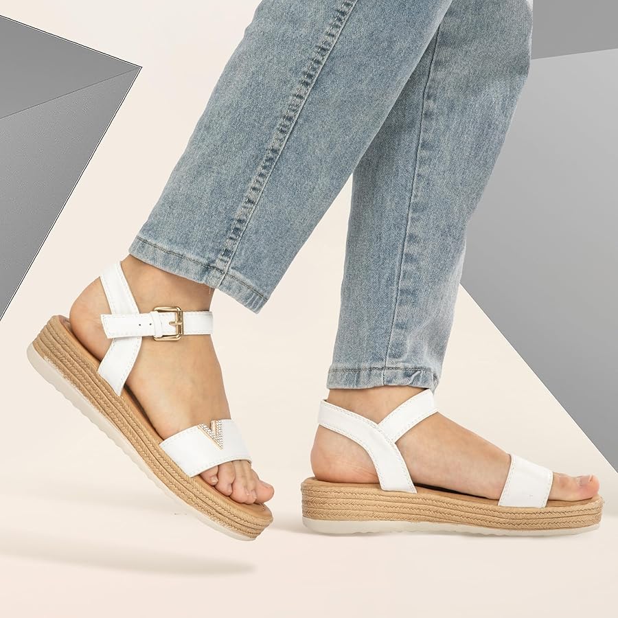 Women’s V-Strap Platform Sandals with Buckle