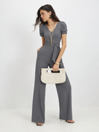 V Neck Short Sleeved Trousers Jumpsuit