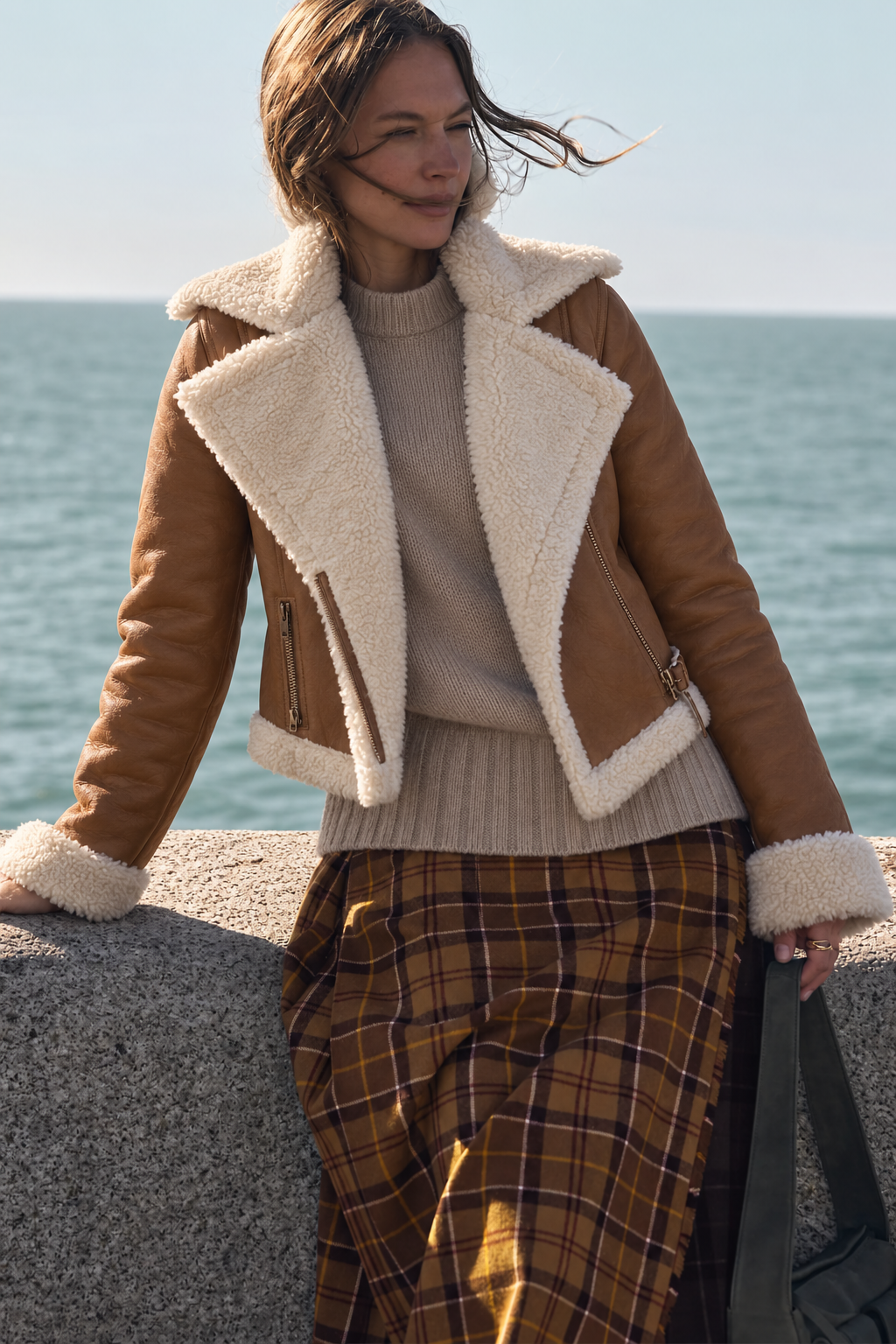 Teddy-Lined Faux Leather Jacket