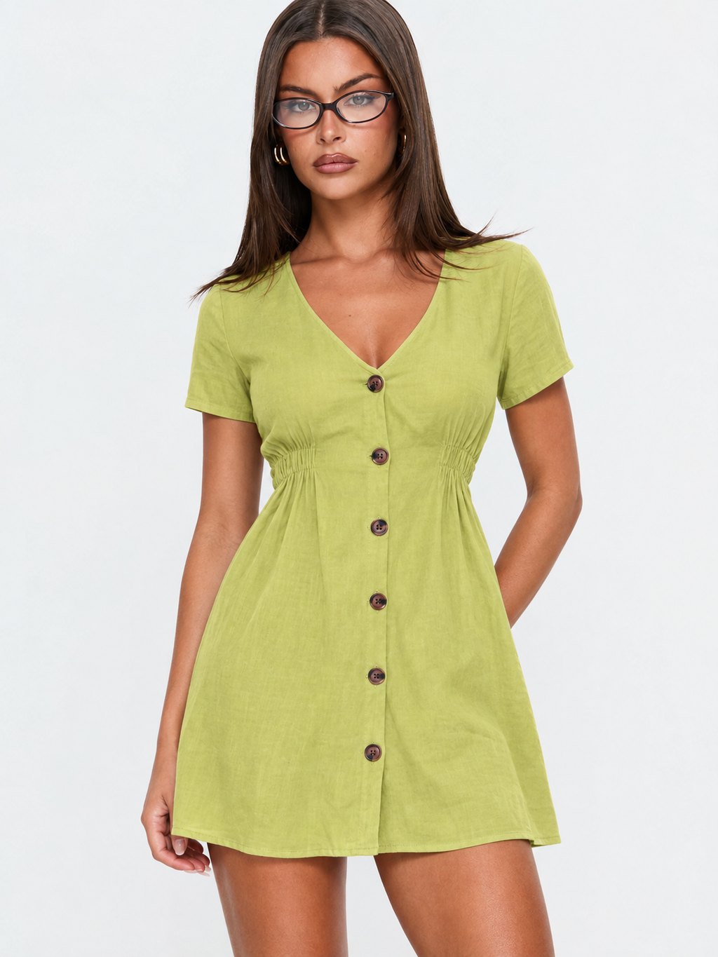 High Waist Gathered Empire Mini Dres