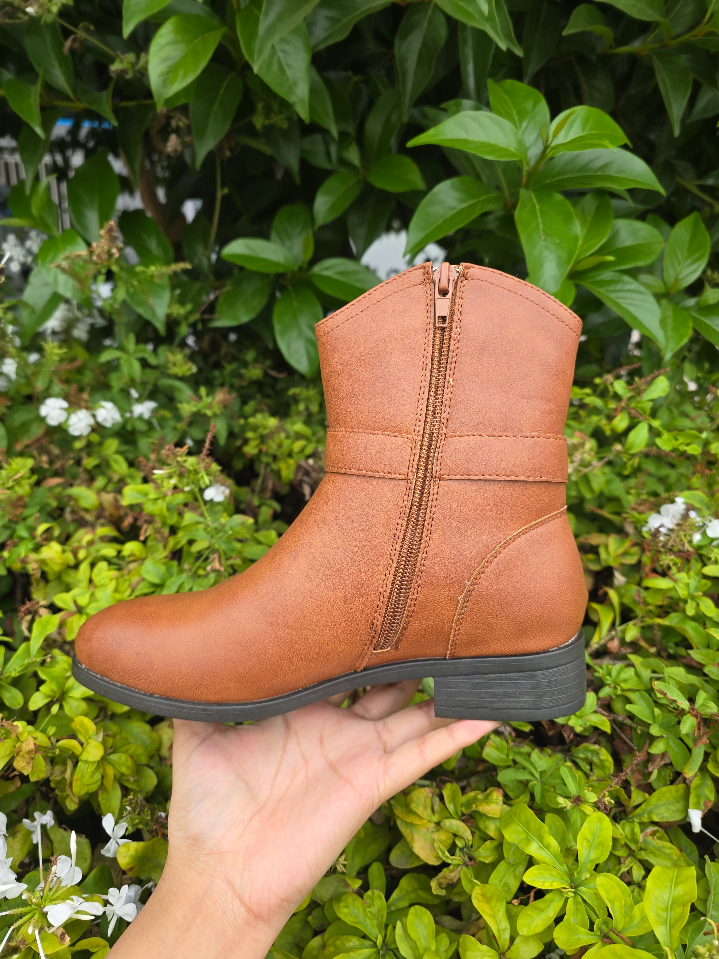 Women’s Buckle Strap Ankle Boots – Casual Low Heel Winter Boots