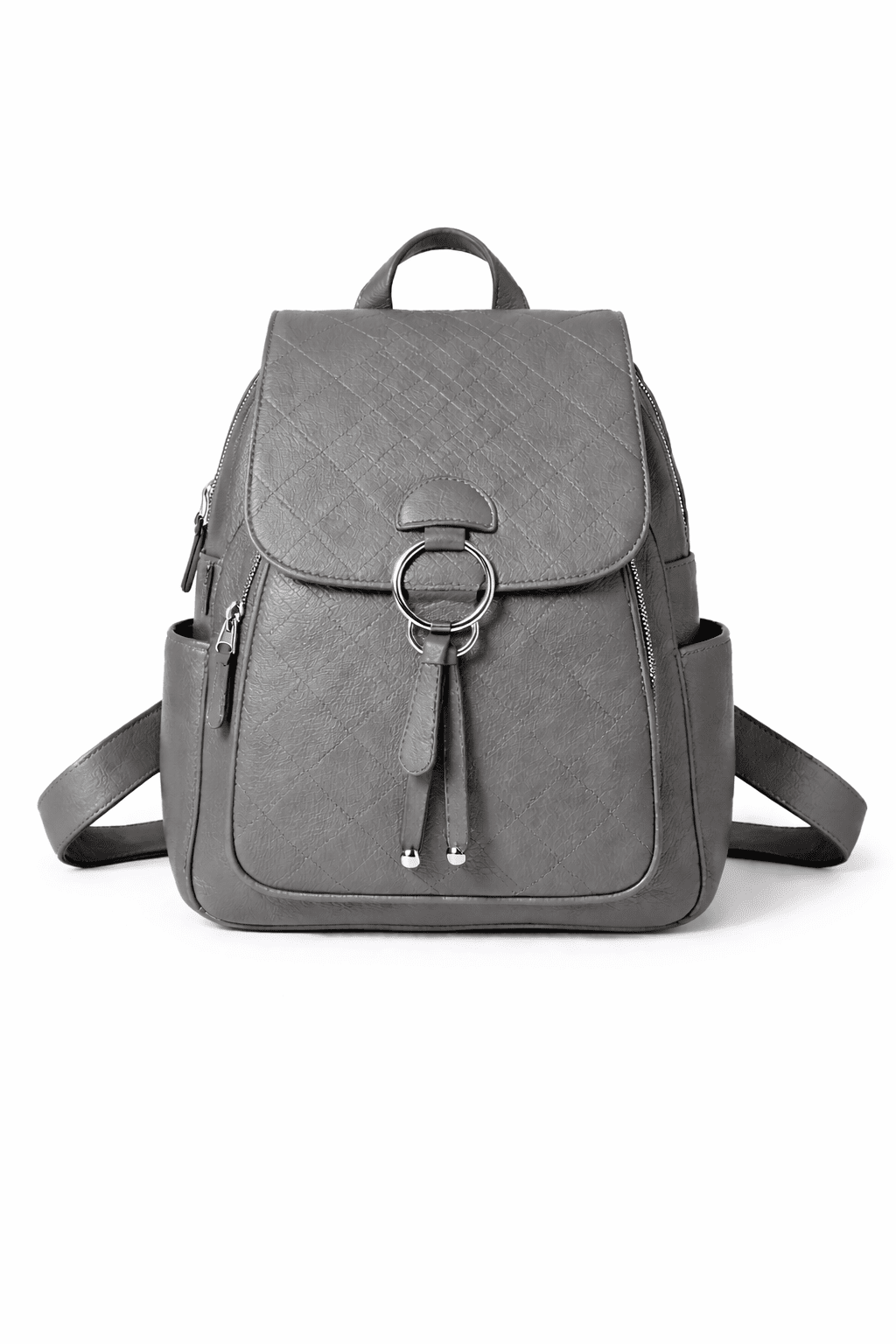 Classic Ring Detail PU Leather Backpack 8B055#