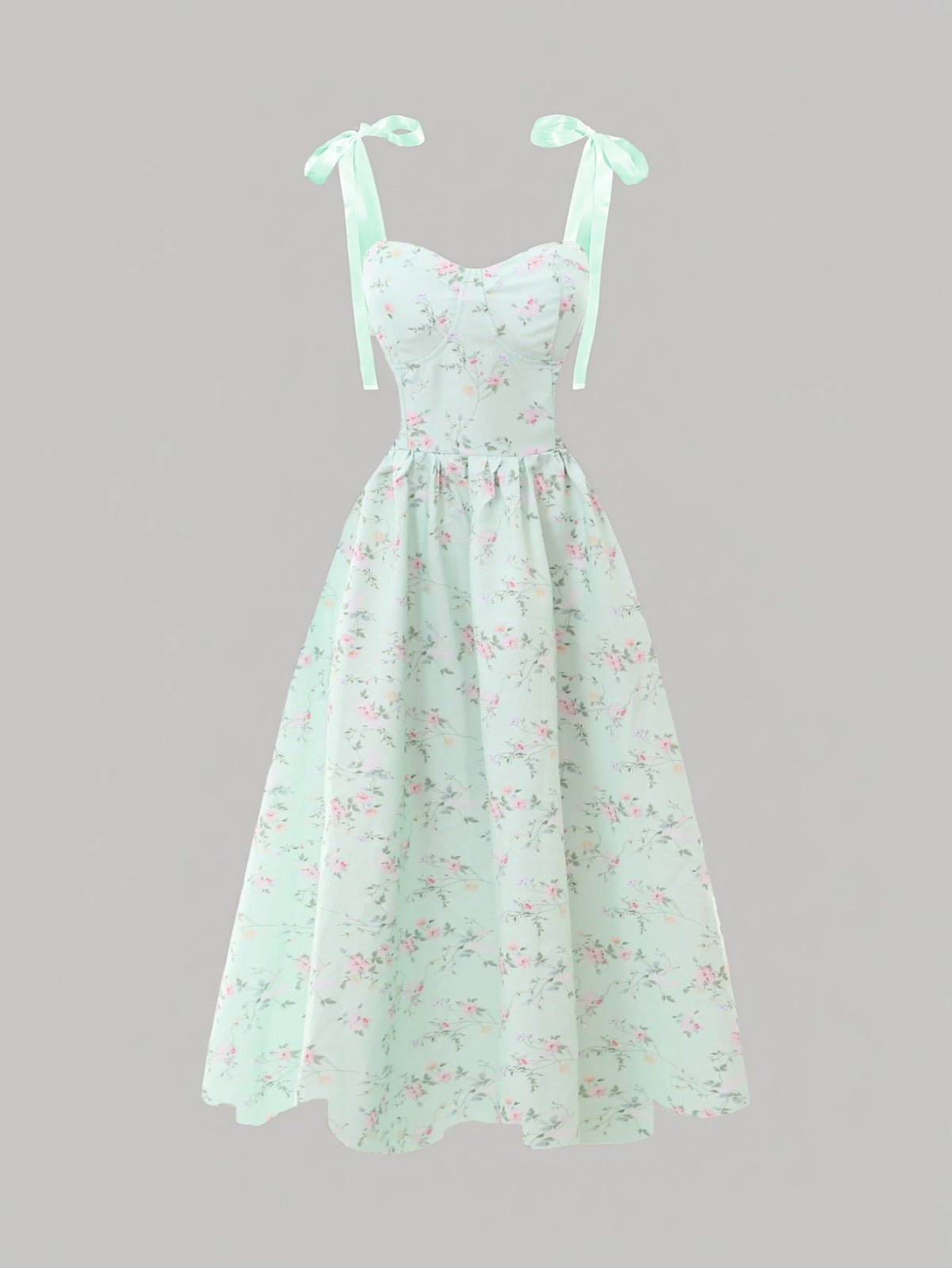 Floral Tie-Strap Maxi Dress – Sweetheart Neck Summer Style