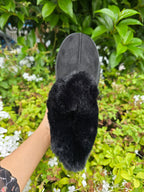 Women’s Black Fur Slip-On Winter Shoes – Warm Platform Casual Slippers
