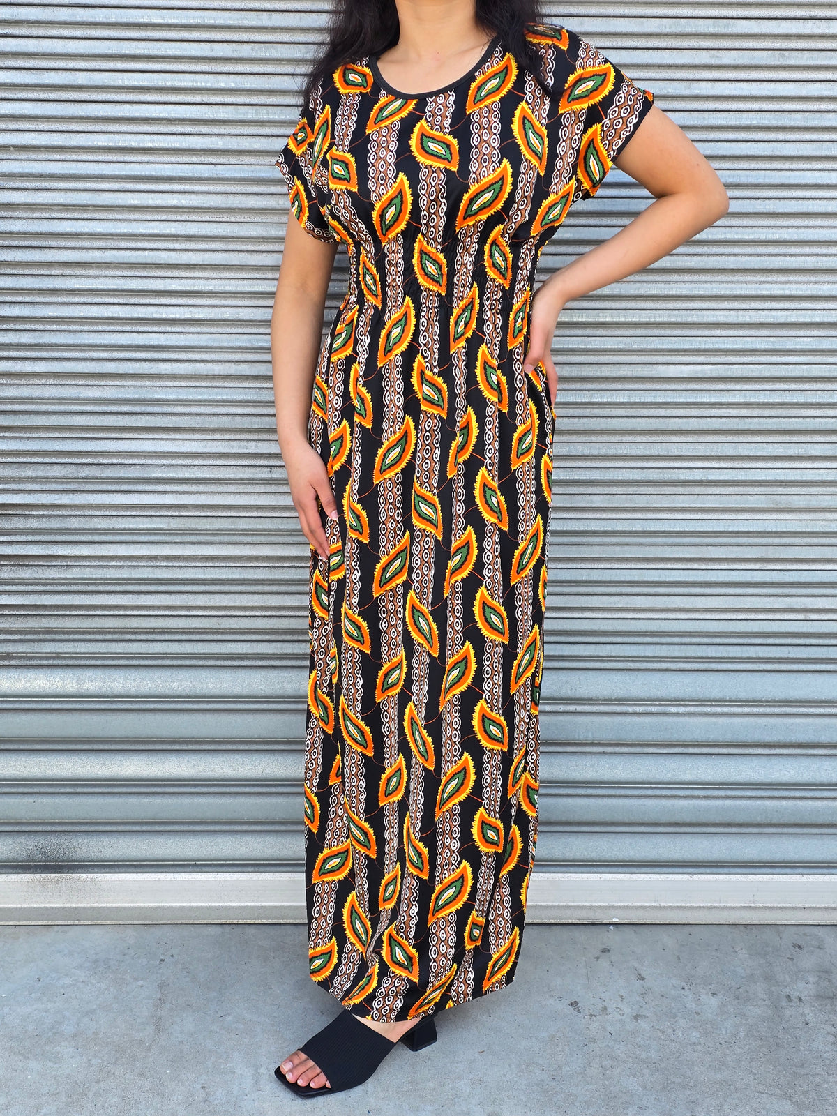 Feather pattern maxi dress