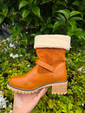 Women’s Fleece-Lined Winter Boots – Buckle Strap Fur Cuff Ankle Boots