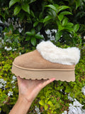 Women’s Black Fur Slip-On Winter Shoes – Warm Platform Casual Slippers
