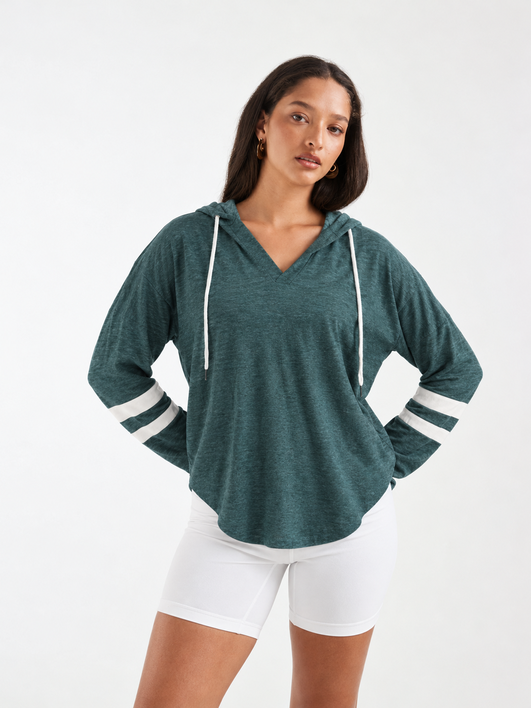 Thin Stripe Hooded Long Sleeve T-Shirt