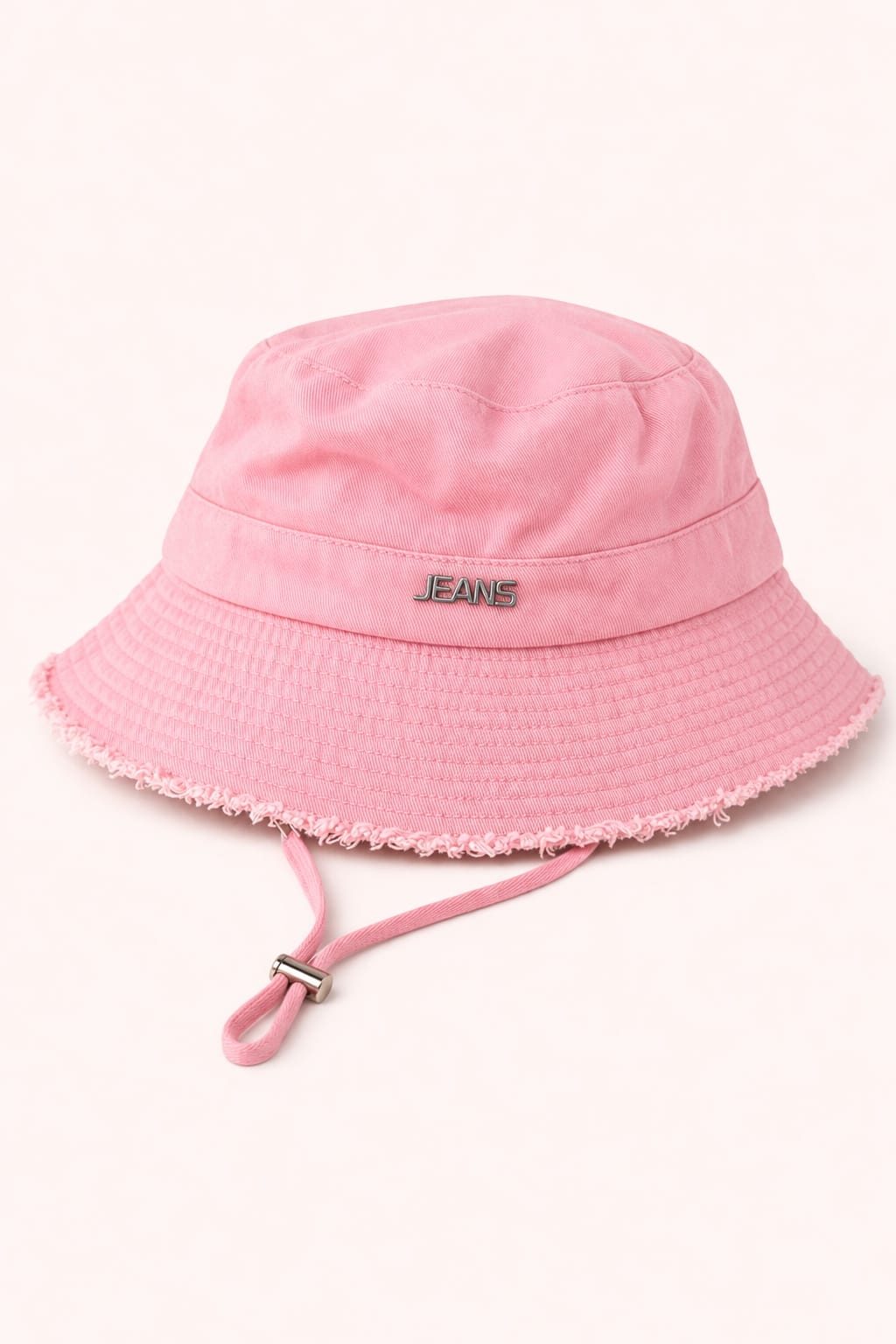 Frayed Edge Cotton Bucket Hat with Chin Strap