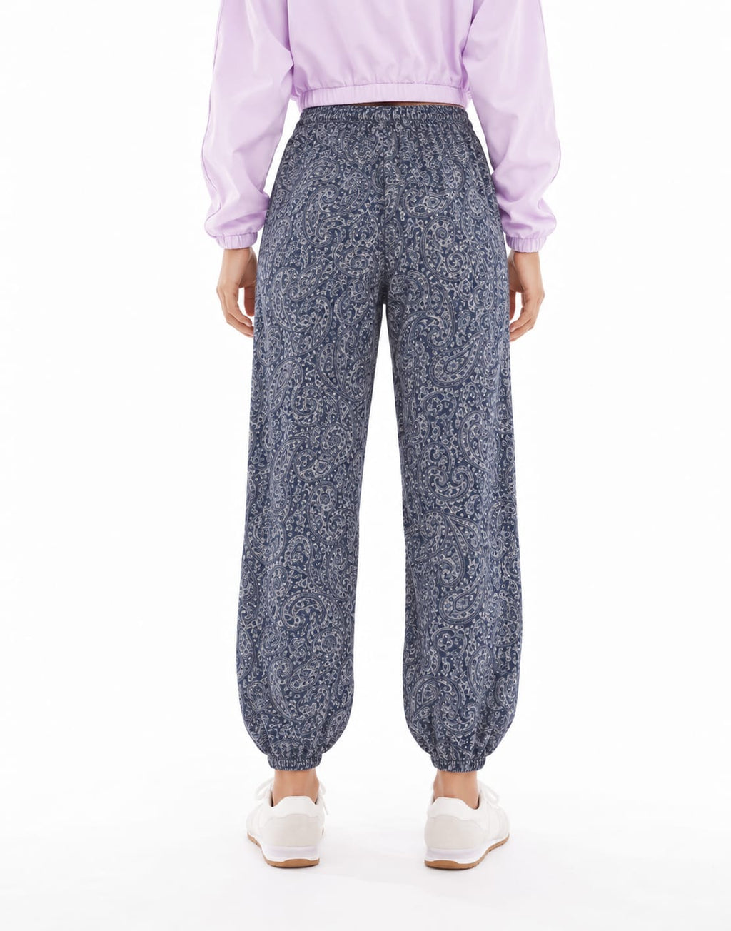 Boho Patterned Elastic Waist Cuffed Pants