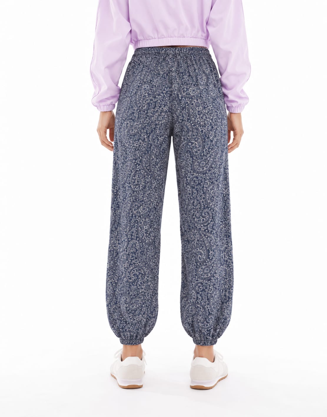 Boho Patterned Elastic Waist Cuffed Pants
