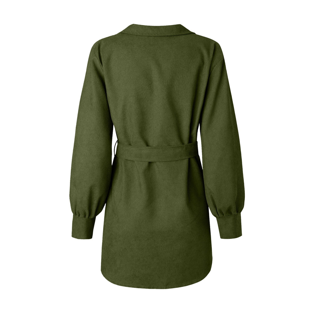 Corduroy Button-Down Belted Shirt Dress