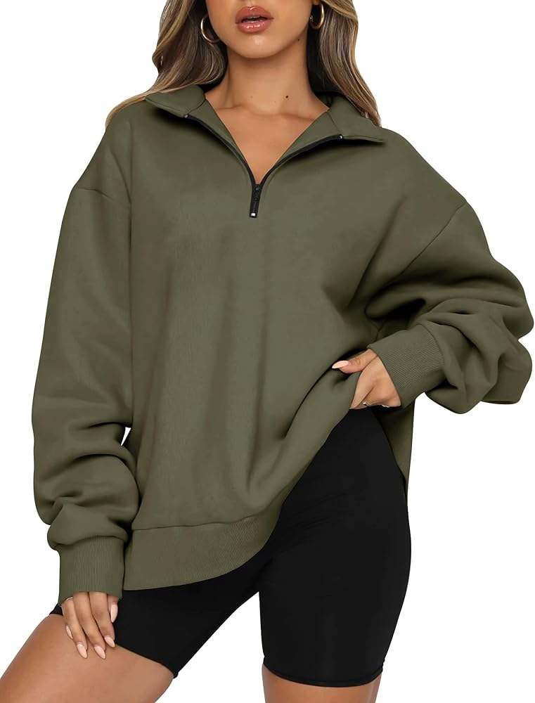 Half-Zip Pullover Sweatshirt – Casual Oversized Hoodie with High Neck