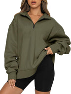 Half-Zip Pullover Sweatshirt – Casual Oversized Hoodie with High Neck