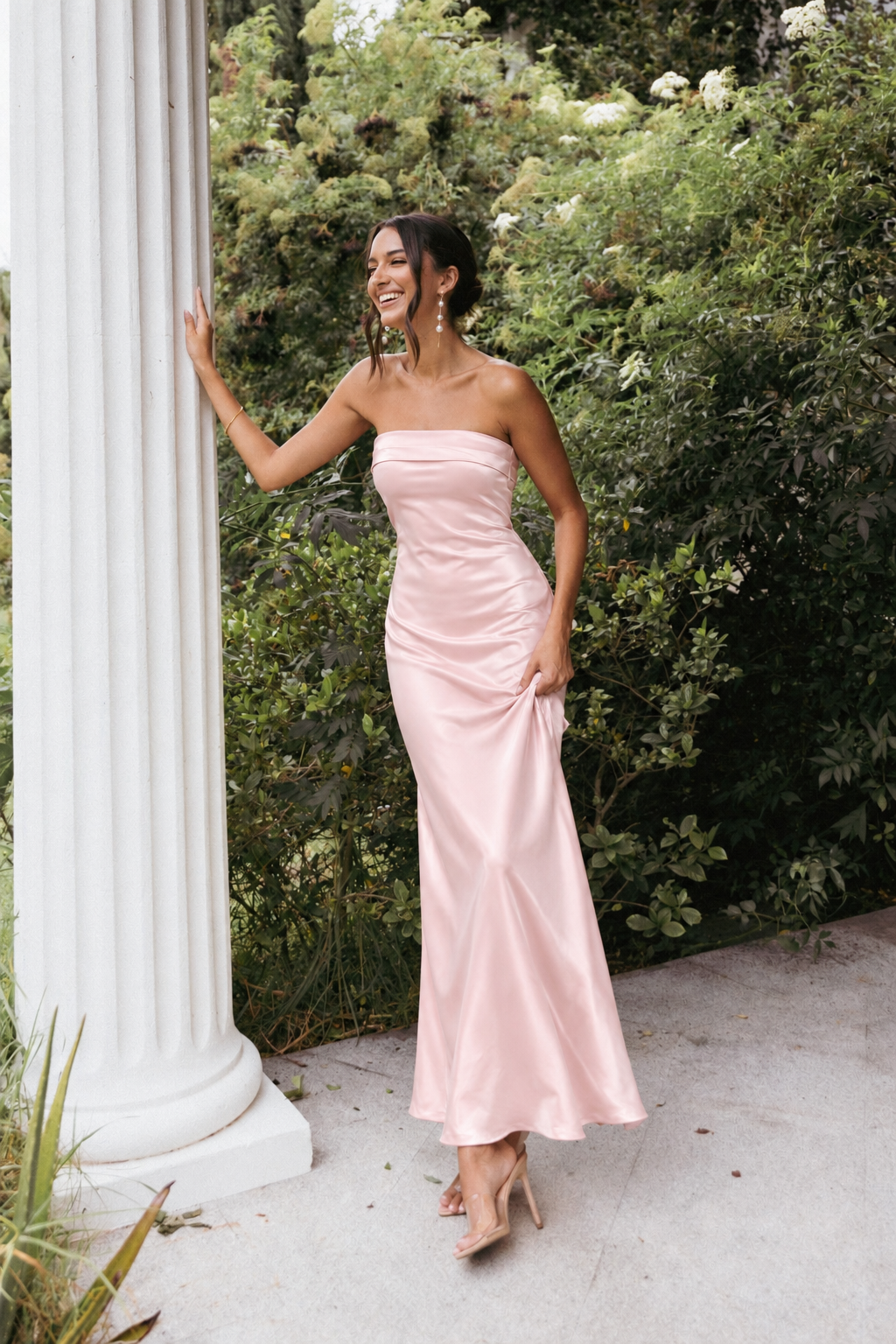Foldover Bandeau Satin Maxi Dress