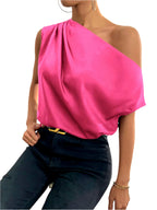 Satin Off-Shoulder Asymmetrical Blouse – Elegant & Stylish