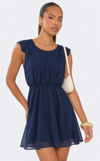 Mini elastic waist linen dress