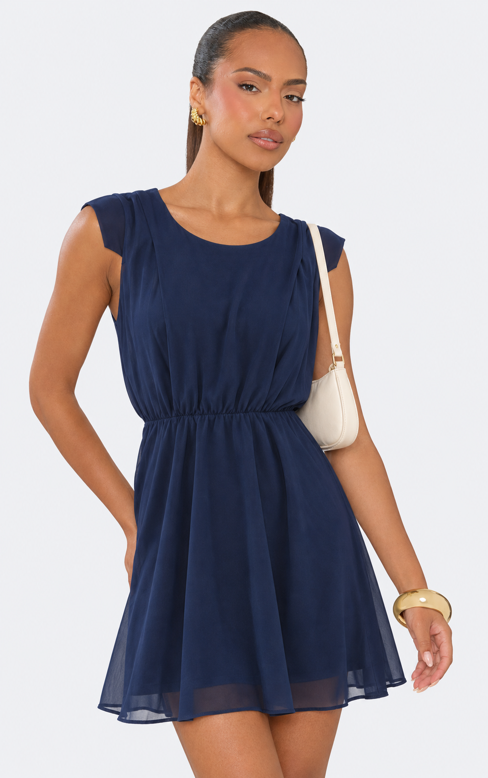 Mini elastic waist linen dress