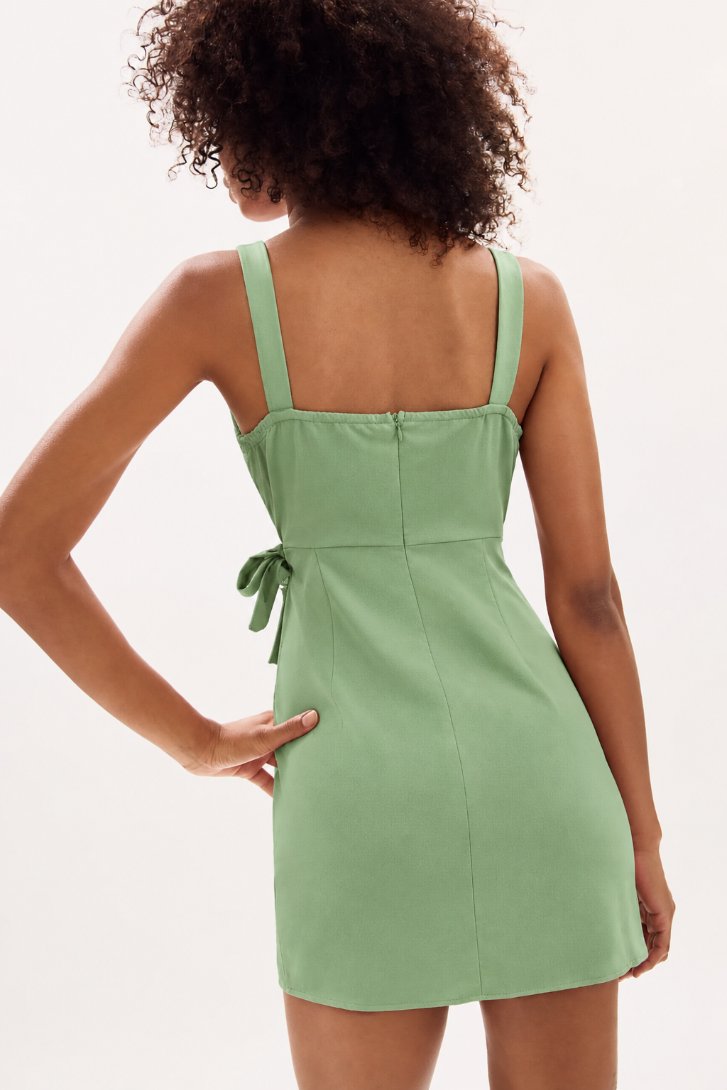 Chain-Strap Wrap Mini Green Dress