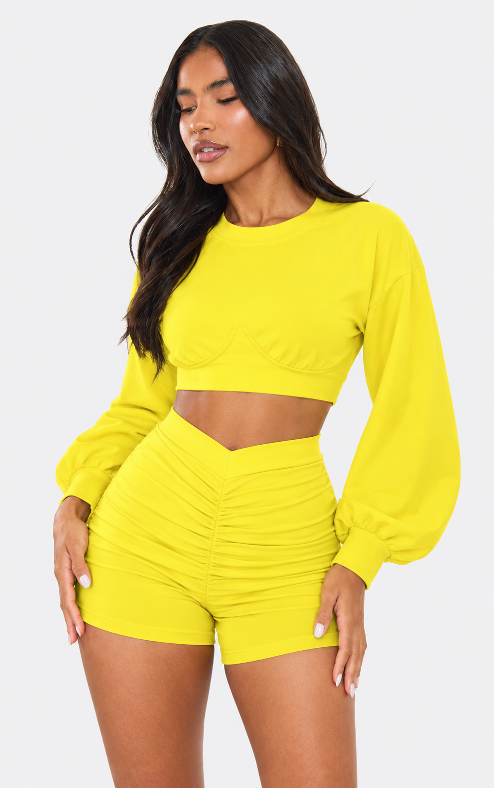 Ruched Shorts and Crop Top Set