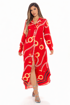 Pattern Long Button Shirt Maxi Dress