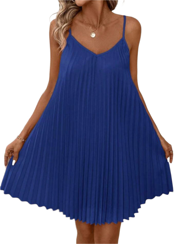 Elegant Pleated Swing Dress – Spaghetti Strap Flowy Mini