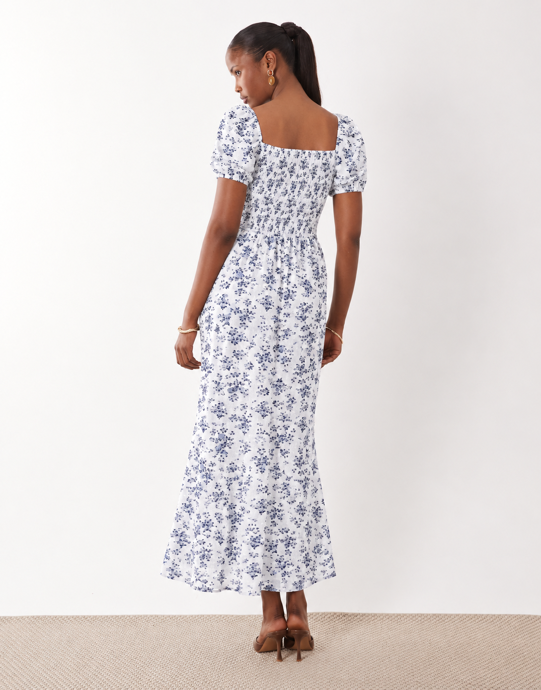 Ditsy Floral Square-Neck Midi Dress