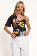 Spliced Graphic Lace-Trim Top