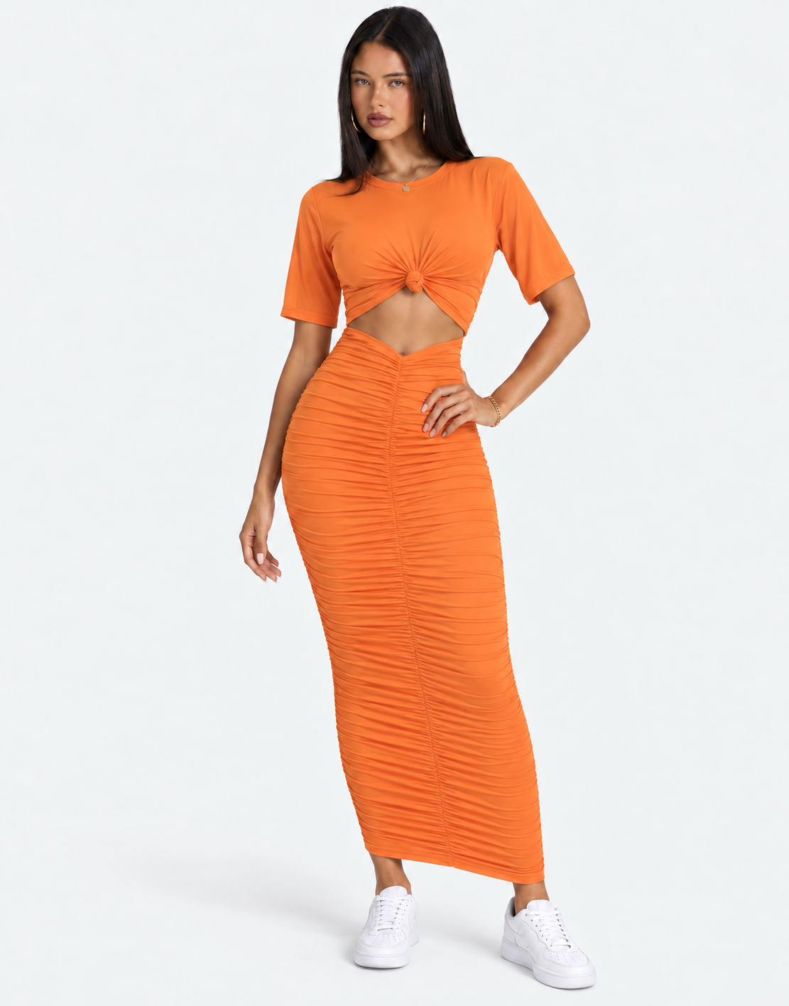 Bodycon Ruched Skirt Two Piece Set