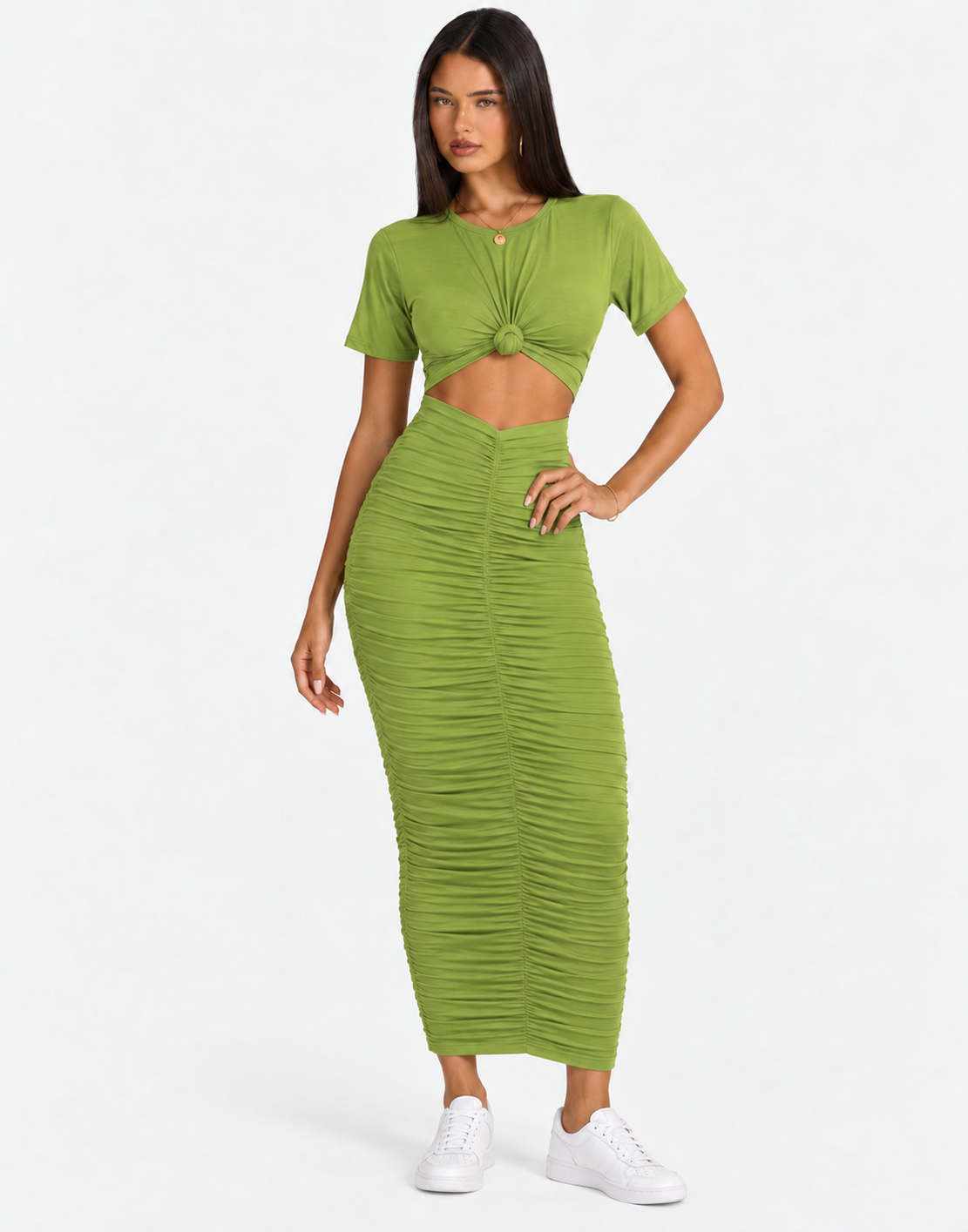 Bodycon Ruched Skirt Two Piece Set