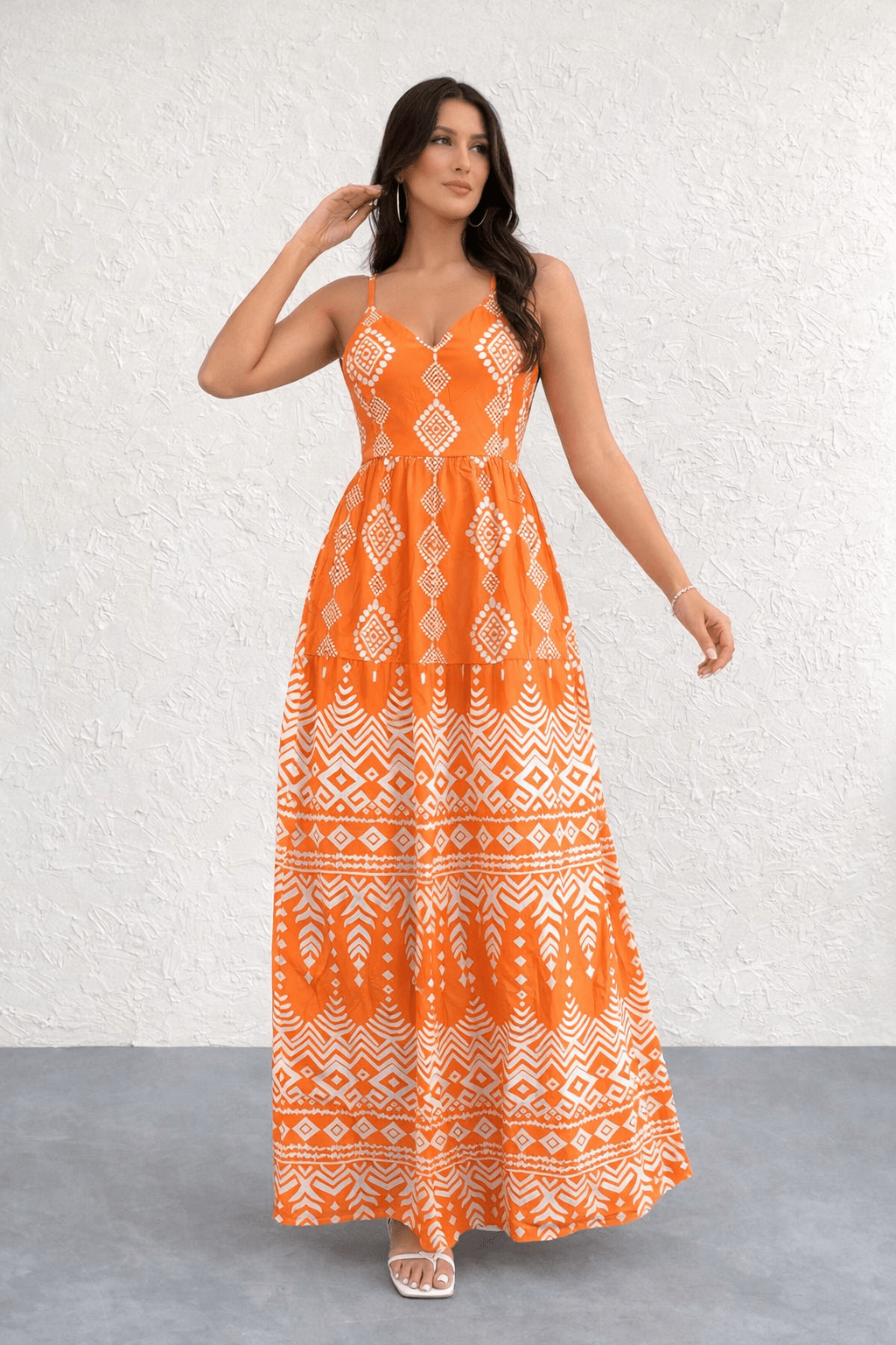 Geometric Pattern Spaghetti Strap Maxi Dress