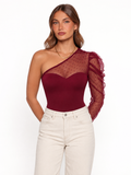 Asymmetrical Dobby Mesh Long Sleeve Blouse