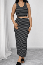 Striped Sleeveless Crop Top & Maxi Skirt Set