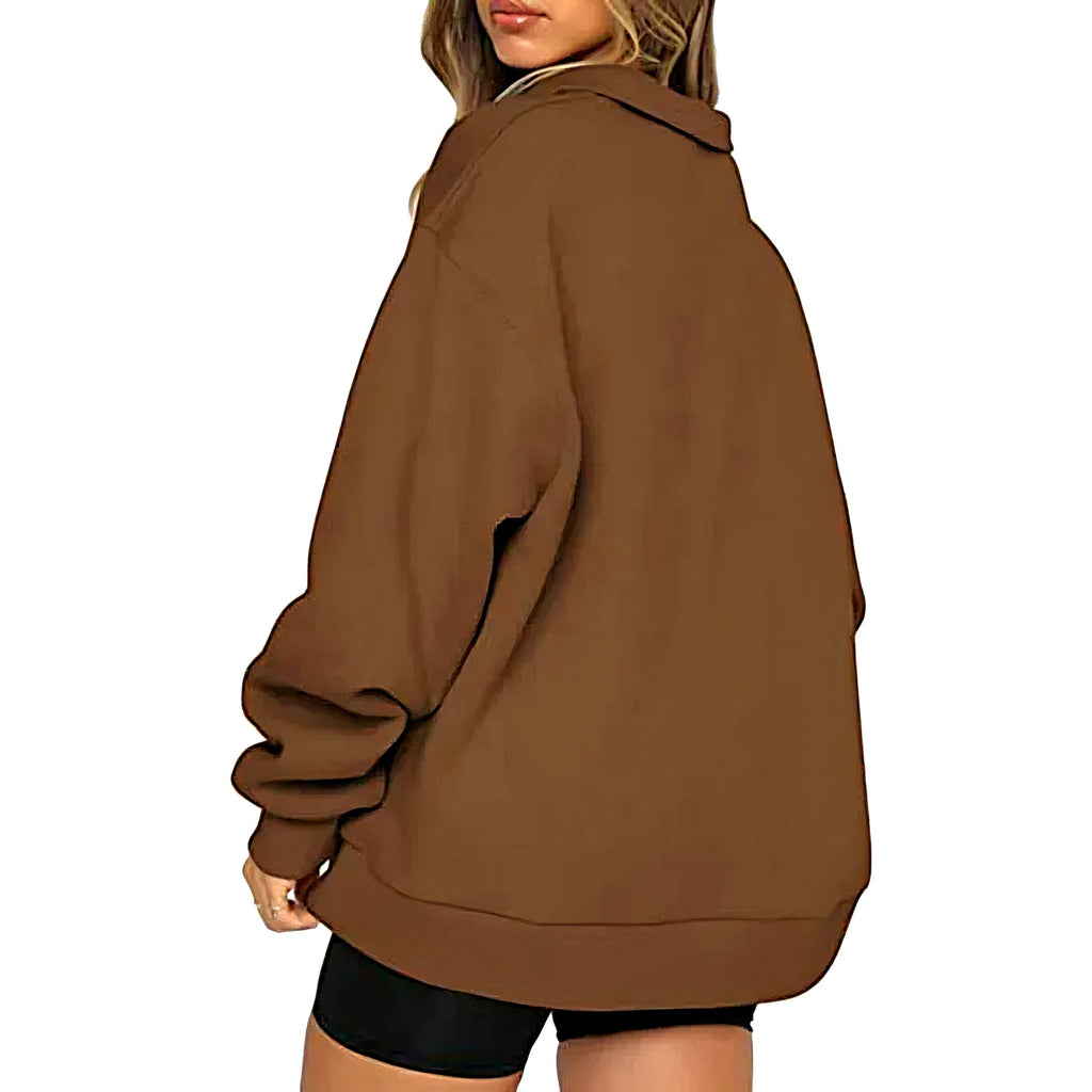 Half-Zip Pullover Sweatshirt – Casual Oversized Hoodie with High Neck