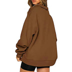Half-Zip Pullover Sweatshirt – Casual Oversized Hoodie with High Neck