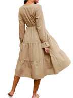 Elegant Long-Sleeve Tiered Dress – Chic & Comfortable Women's Fashion