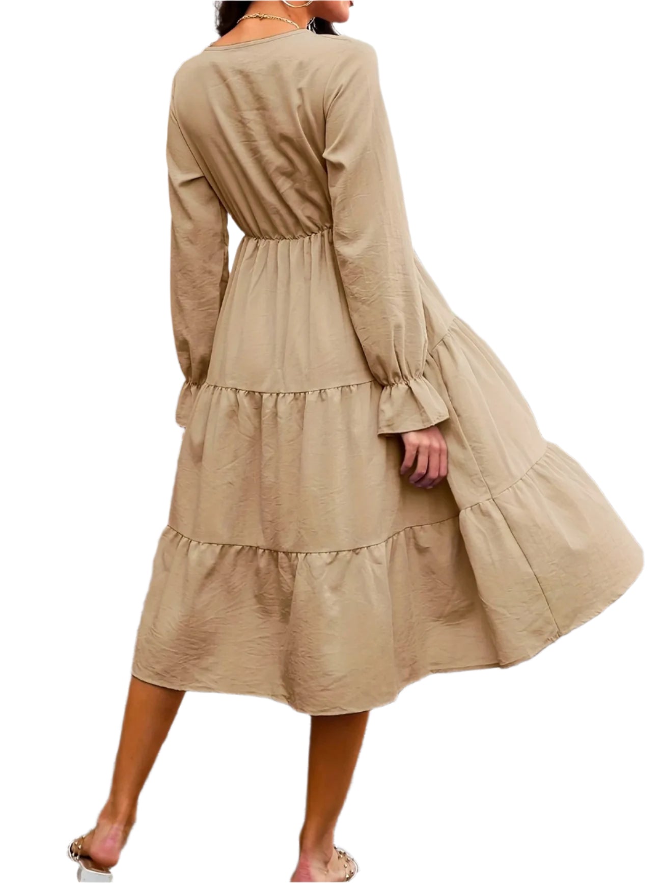 Elegant Long-Sleeve Tiered Dress – Chic & Comfortable Women's Fashion