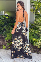 Deep V-Neck Floral Slit Maxi Dress