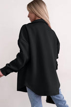 Oversized Button-Up Shirt Jacket – Casual Pocket Long Sleeve Coat