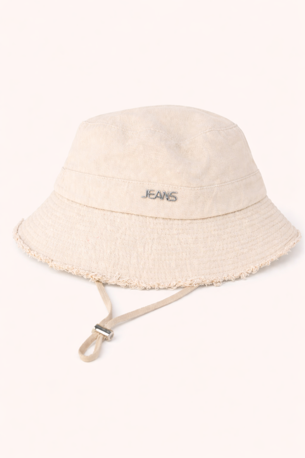 Frayed Edge Cotton Bucket Hat with Chin Strap