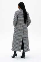 Women’s Houndstooth Long Coat – Double Breasted Classic Tailored Overcoat