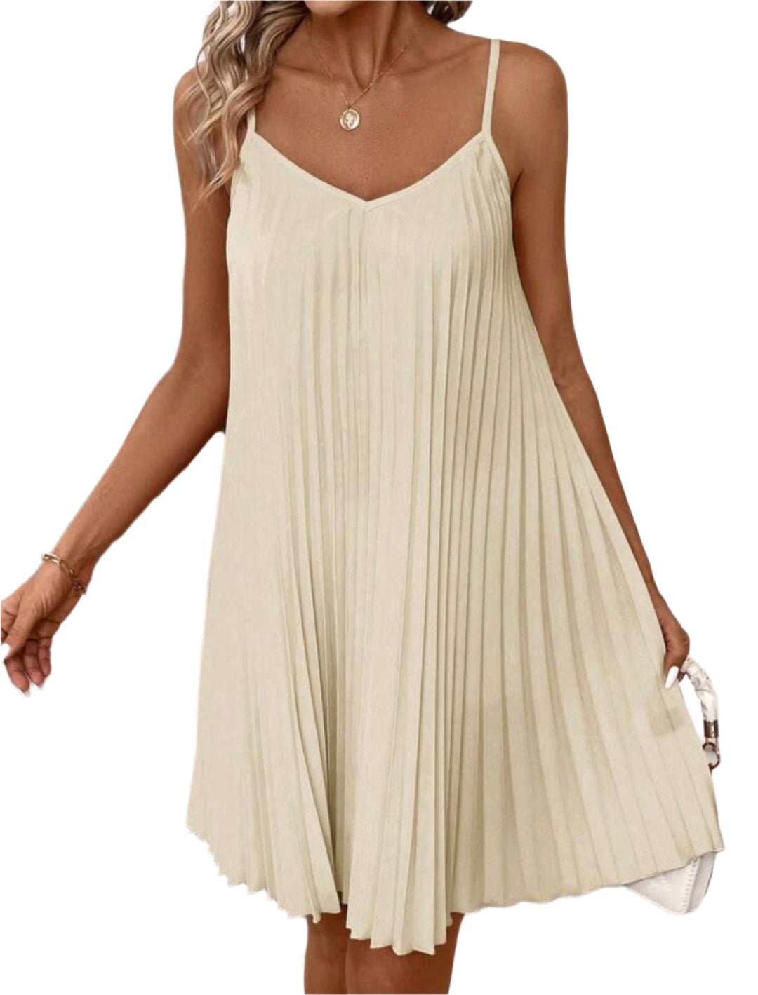 Elegant Pleated Swing Dress – Spaghetti Strap Flowy Mini