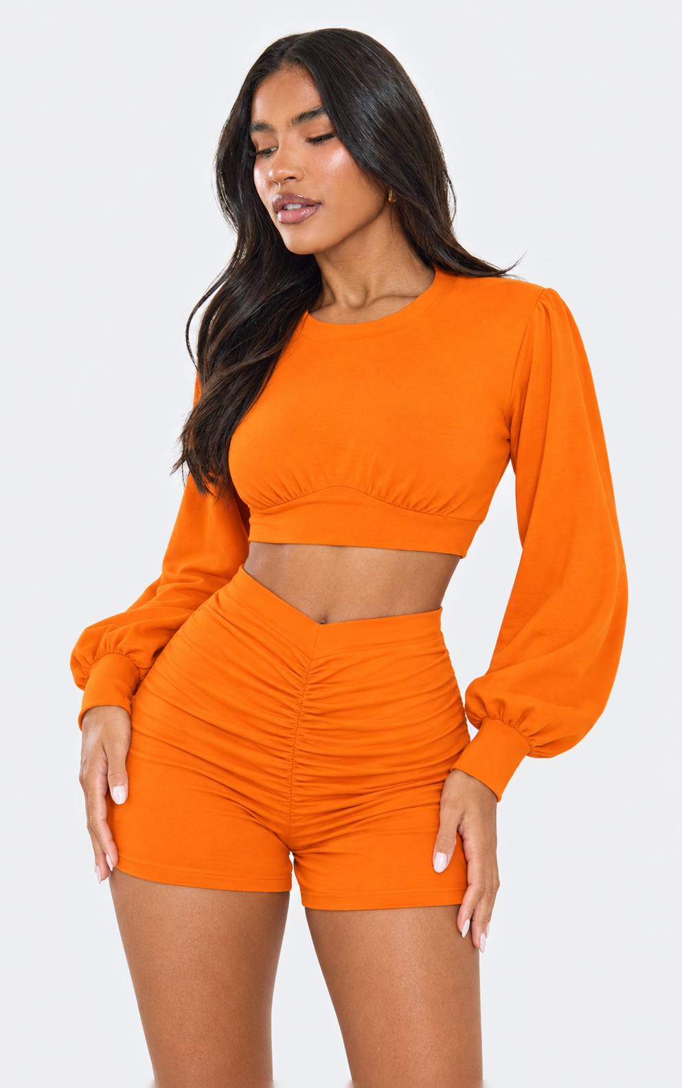 Ruched Shorts and Crop Top Set
