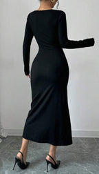 Asymmetric Bow Detail Bodycon Midi Dress