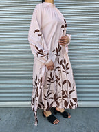 Flowy Long Sleeve Maxi Dress with Leaf Print