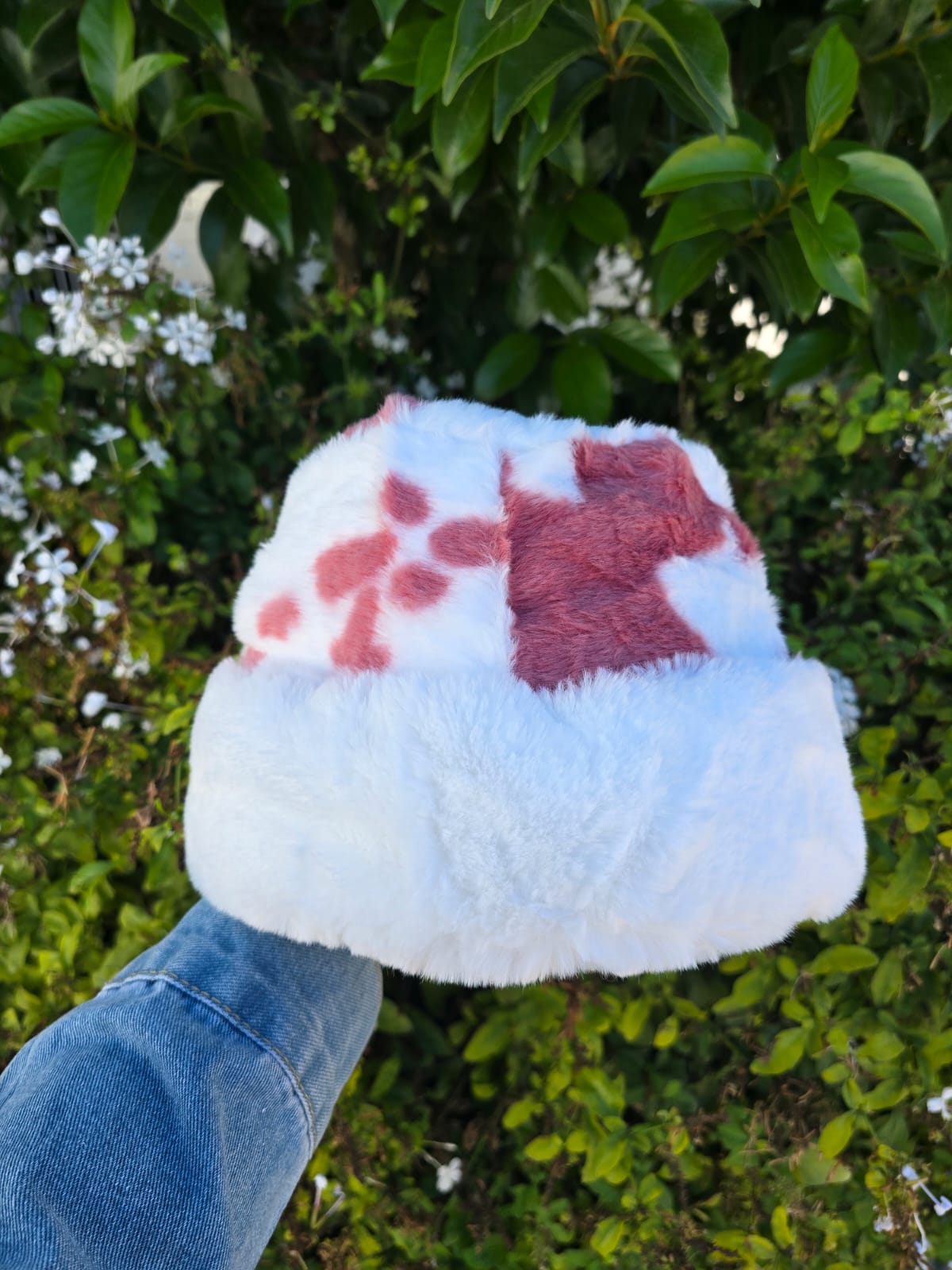 Cow Print Faux Fur Bucket Hat