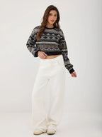 Pattern Knit Sweater – Casual Long Sleeve Winter Pullover
